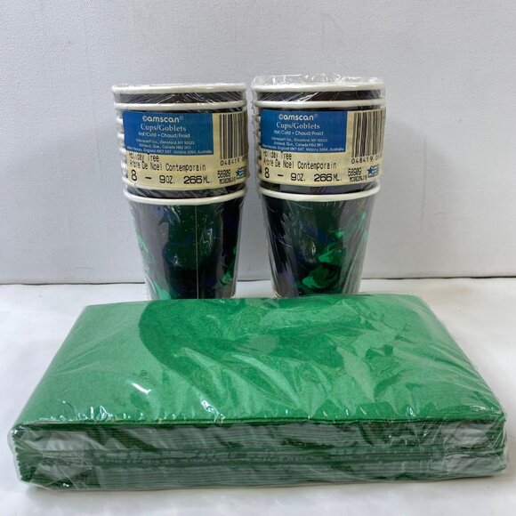 Amscan Holiday Tree 2-Pack 8 Cups 9oz Festive Green Guest Towels Set - Picture 1 of 9